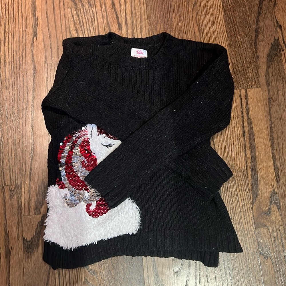 Justice sweater with embellished unicorn -like new